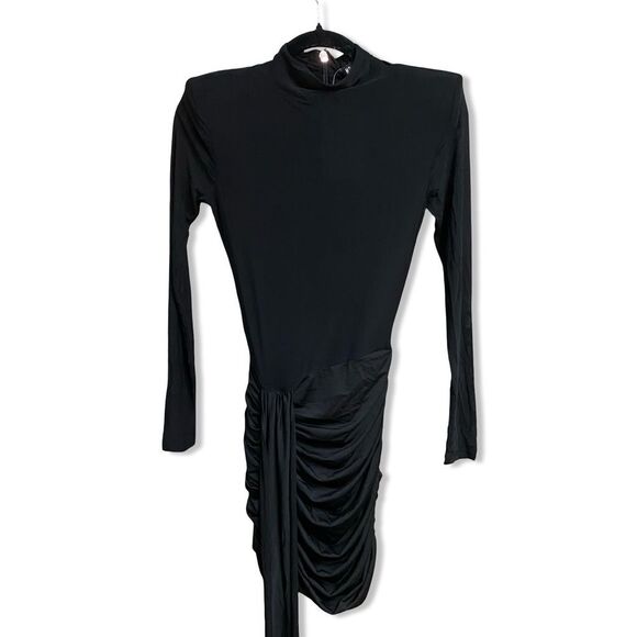 Nookie Enigma Mini Dress Black Long-Sleeve mesh ruched Revolve S New - Picture 9 of 9